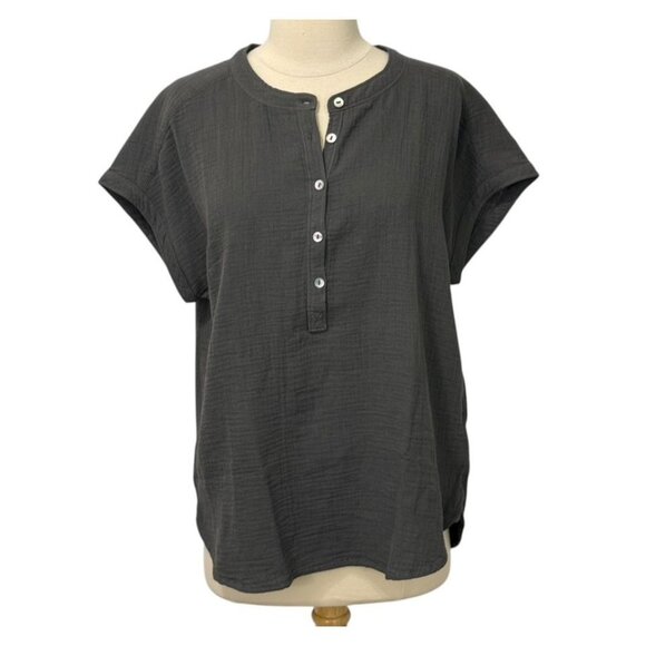 Faherty Dream Cotton Gauze Desmond Top Shirt Organic Cotton Gray Relaxed Size M - Picture 8 of 8